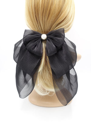 veryshine.com Bridal acc. Black double layered organza hair bow large hair accessory for women