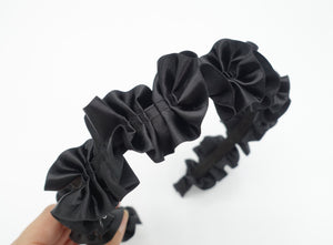 veryshine.com Bridal acc. Black satin pleats flower headband glossy thin hairband for women