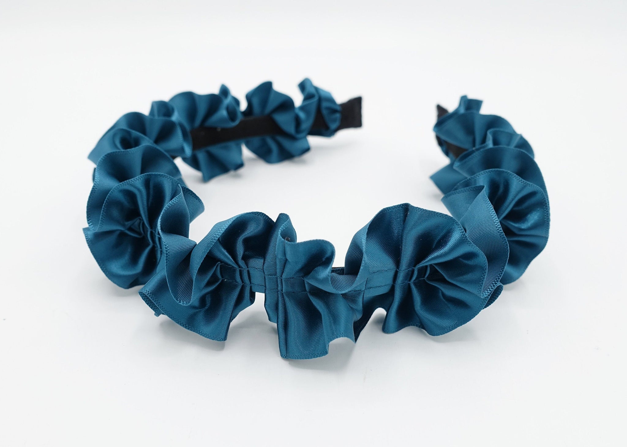 veryshine.com Bridal acc. Blue green satin pleats flower headband glossy thin hairband for women