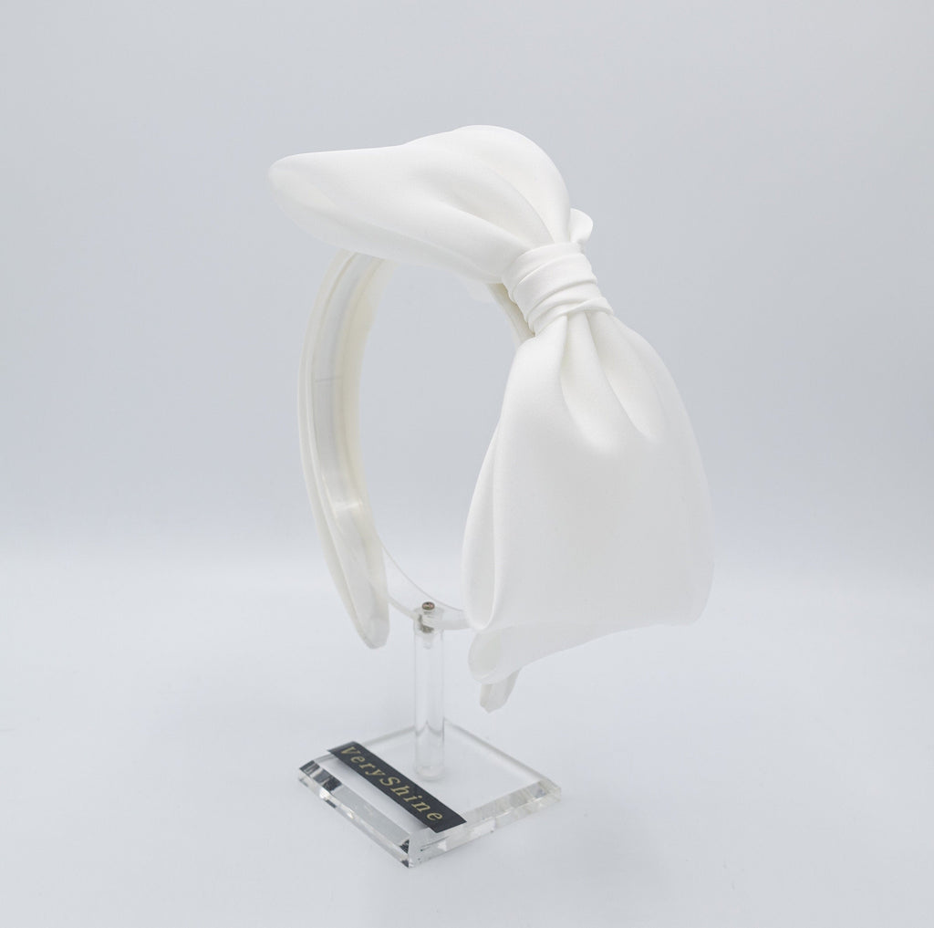veryshine.com Bridal acc. Cream white side satin bow headband layered hair bow hairband for women bridal bow headband