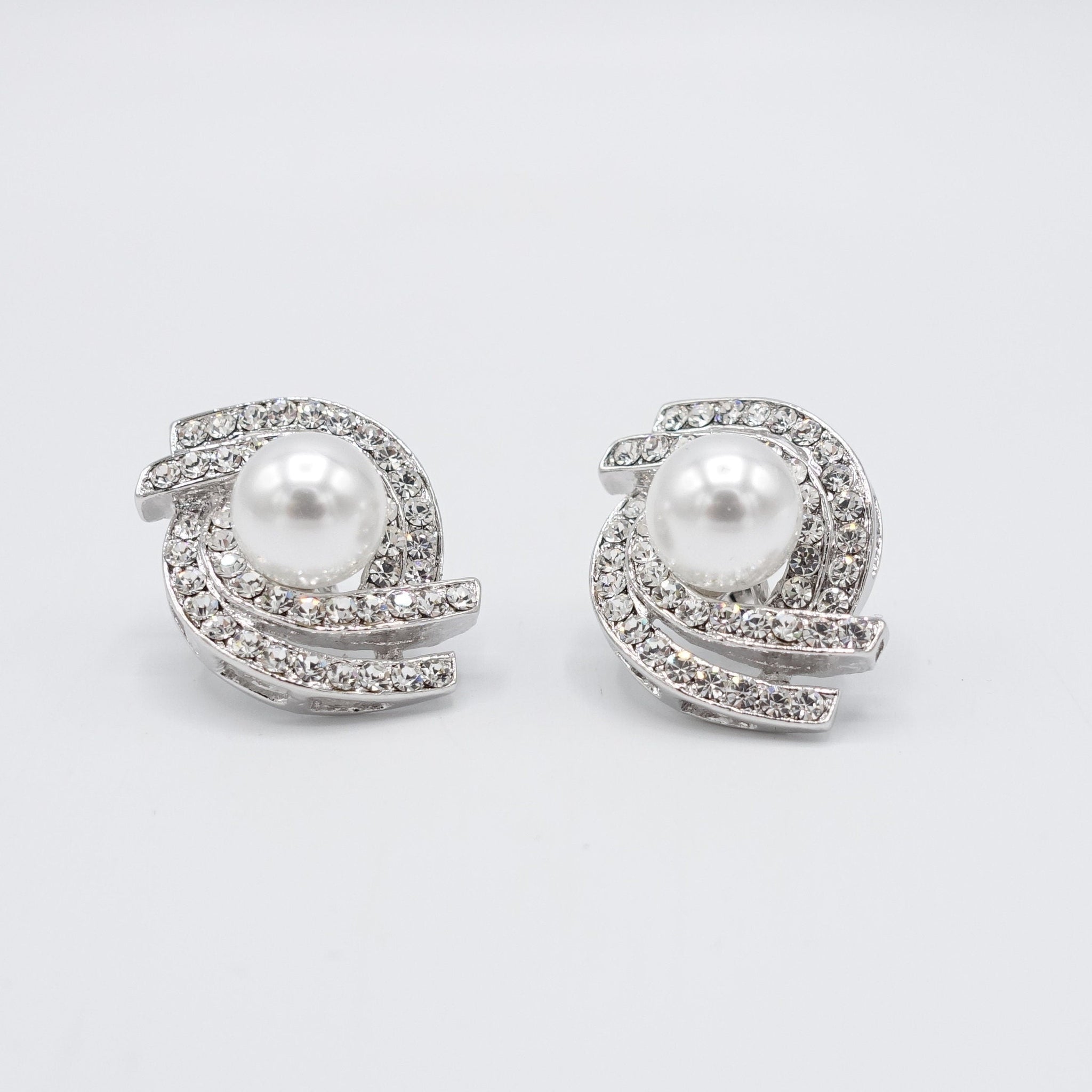 veryshine.com Bridal acc. Dodo curved rhinestone pearl earrings bridal event accessories for women