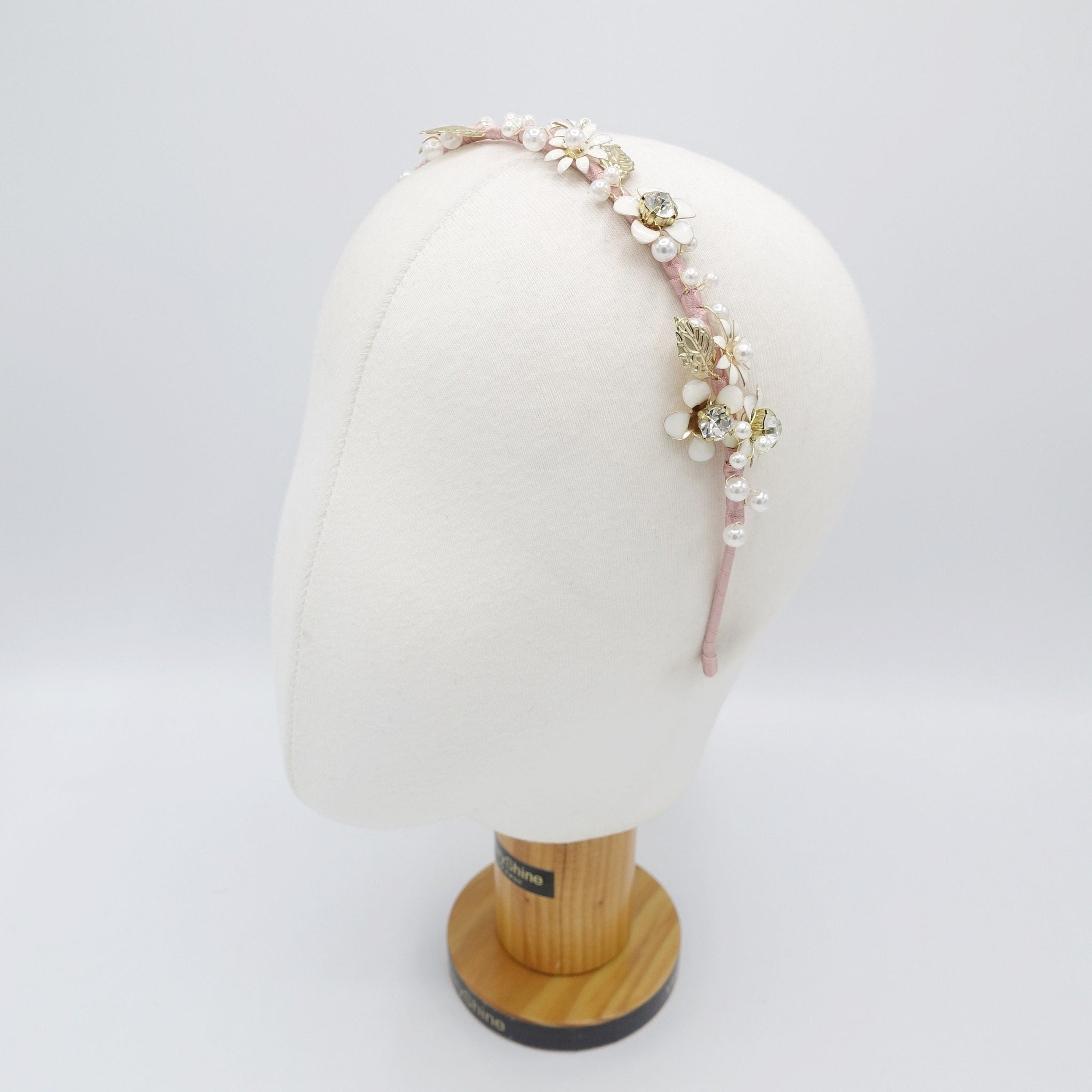 veryshine.com Bridal acc. flower bridal headband  metal petal pearl embellished hairband for women