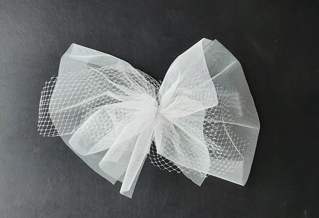 veryshine.com Bridal acc. large tulle bow hair clip, mesh net cosplay bow clip, hair accessory for events