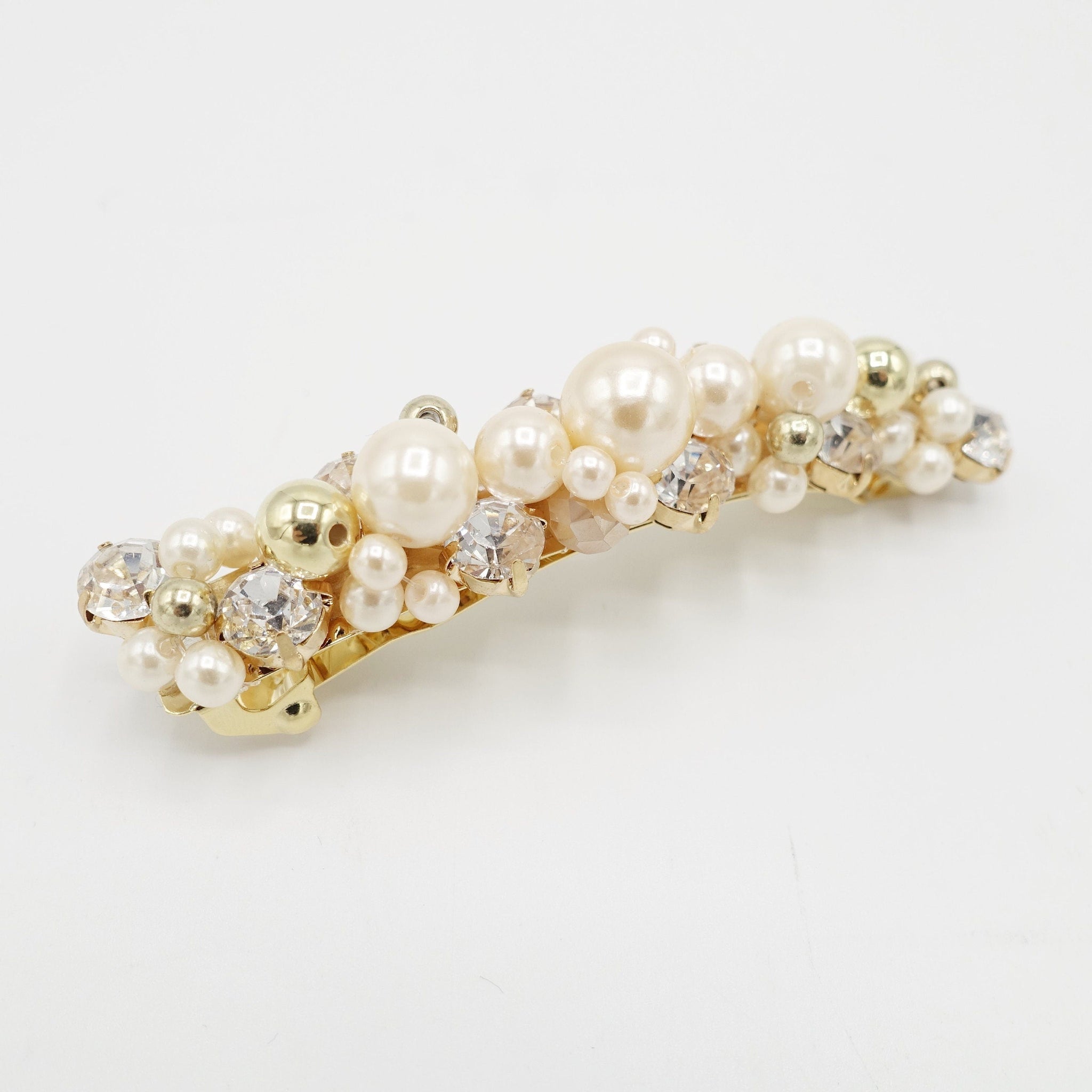 veryshine.com Bridal acc. Light pink pearl rhinestone beaded hair barrette ornament embellished french barrette women  hair accessory