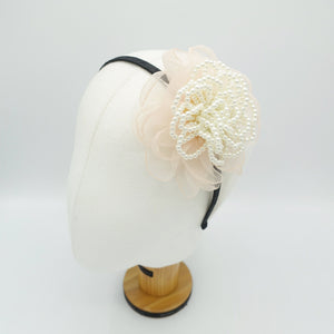 veryshine.com Bridal acc. pearl embellished flower headband organza petal pistil hair accessory for women