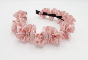 veryshine.com Bridal acc. Pink satin pleats flower headband glossy thin hairband for women