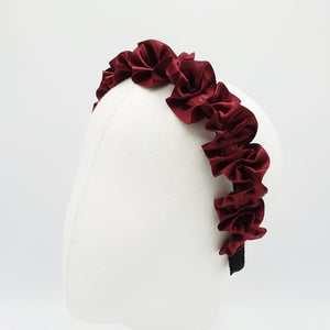 veryshine.com Bridal acc. Red wine satin pleats flower headband glossy thin hairband for women
