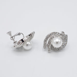 veryshine.com Bridal acc. Screw back Dodo curved rhinestone pearl earrings bridal event accessories for women