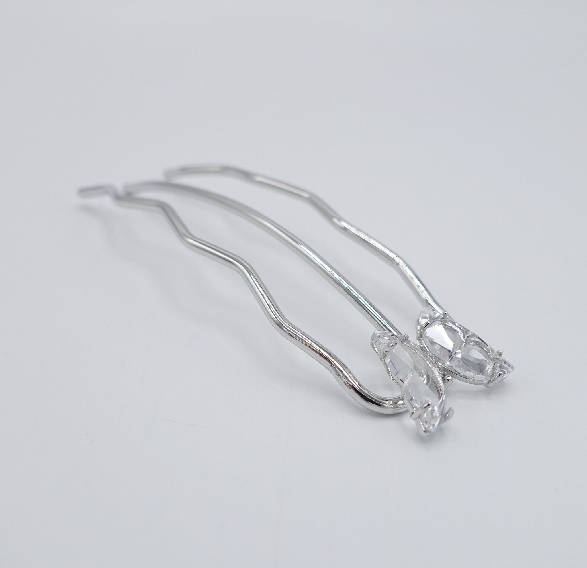 veryshine.com Bridal acc. Silver butterfly steel hair fork, 3 prong fork, butterfly hair fork, flower hair fork