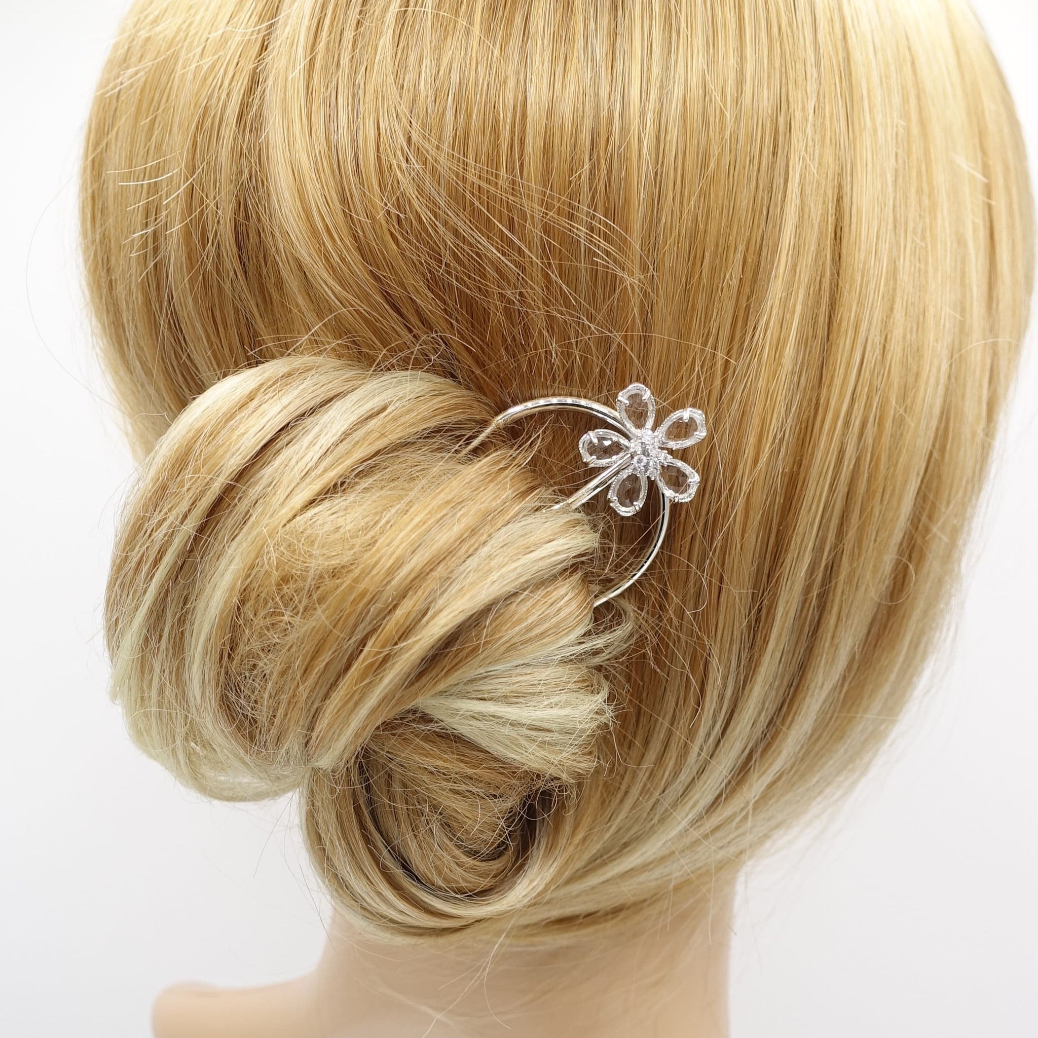 veryshine.com Bridal acc. Silver flower steel hair fork, 3 prong fork, butterfly hair fork, flower hair fork
