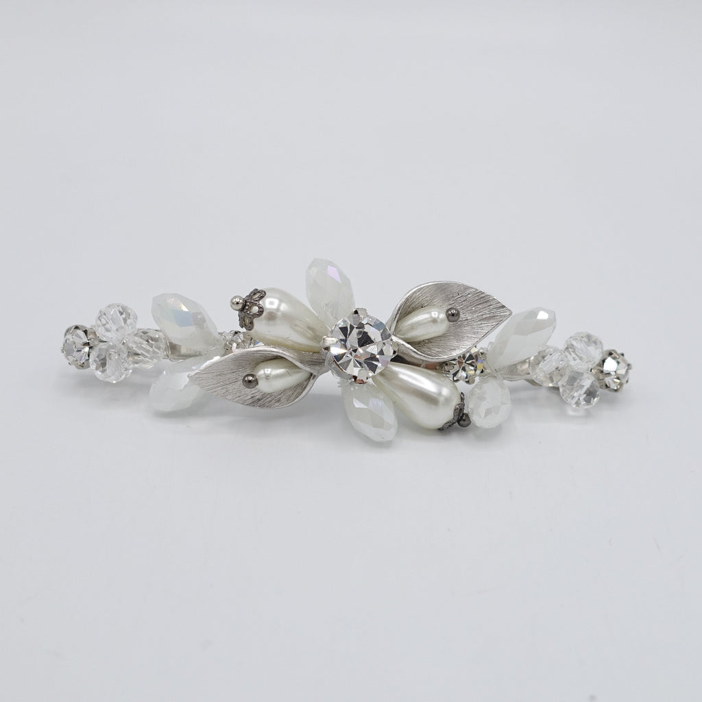 veryshine.com Bridal acc. Silver pearl crystal branch jeweled hair barrette
