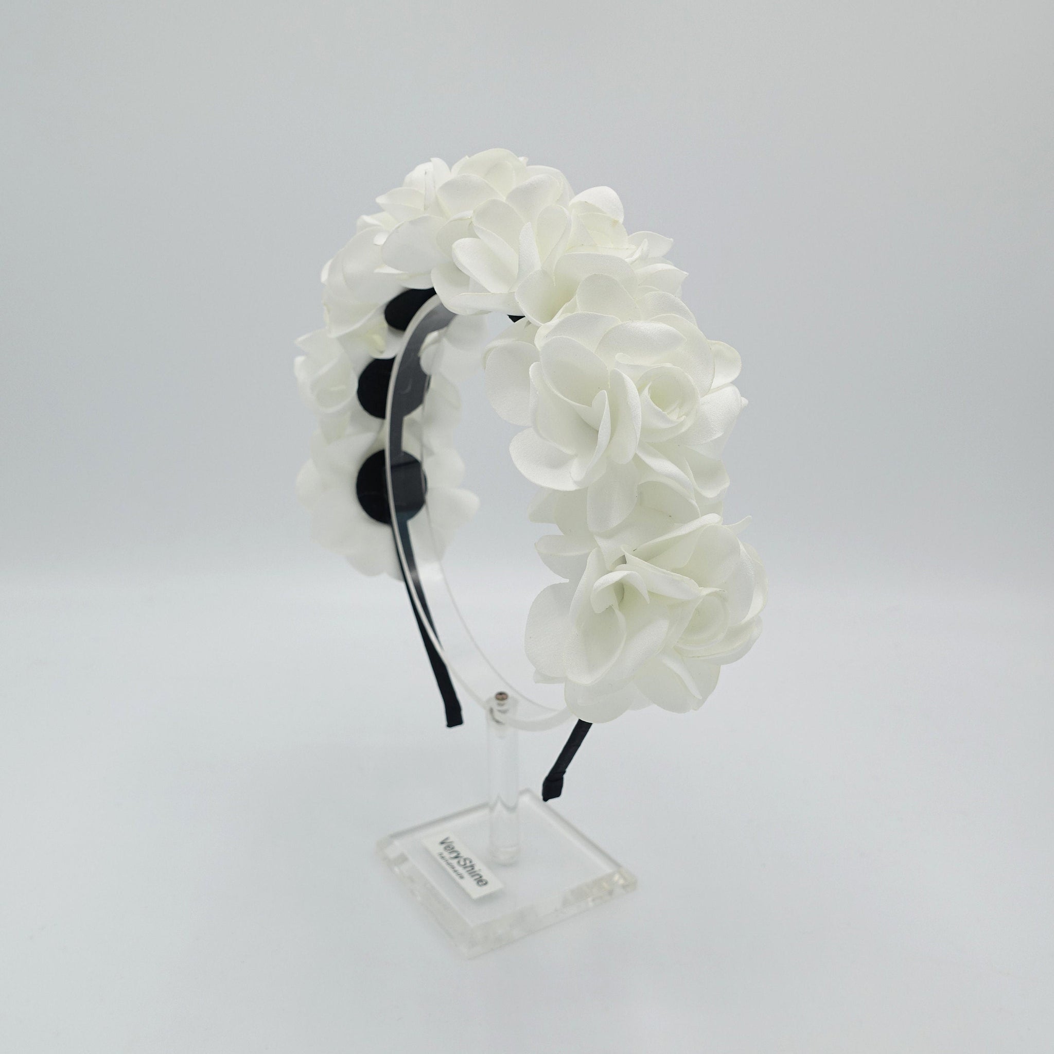 veryshine.com Bridal acc. White floral headband handmade wild rose flower embellished floral headband