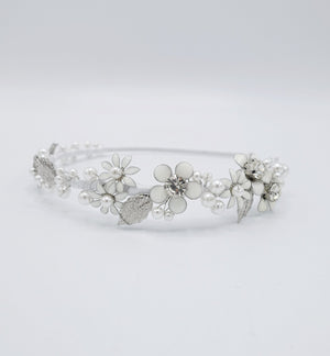 veryshine.com Bridal acc. white flower bridal headband  metal petal pearl embellished hairband for women