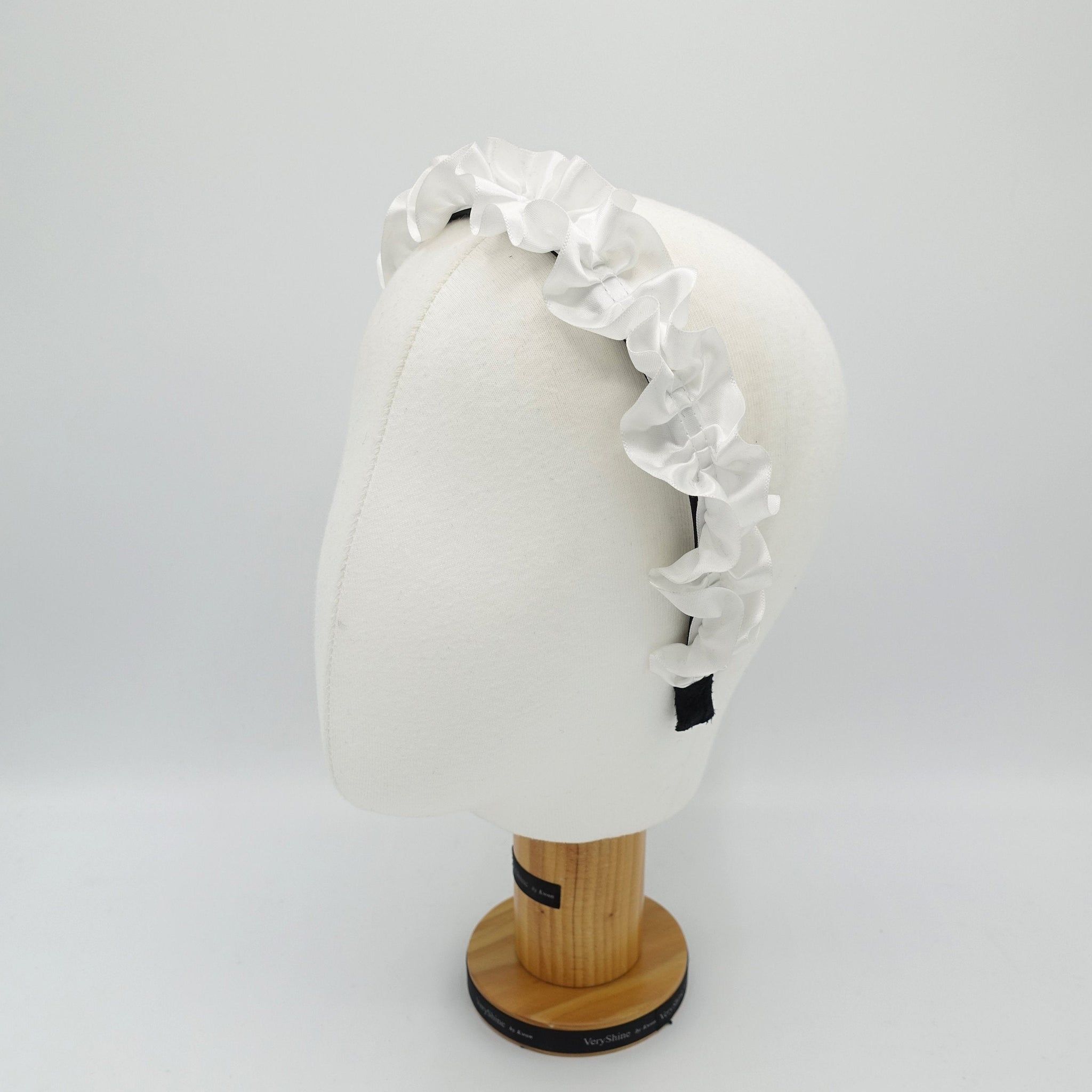 veryshine.com Bridal acc. White satin pleats flower headband glossy thin hairband for women