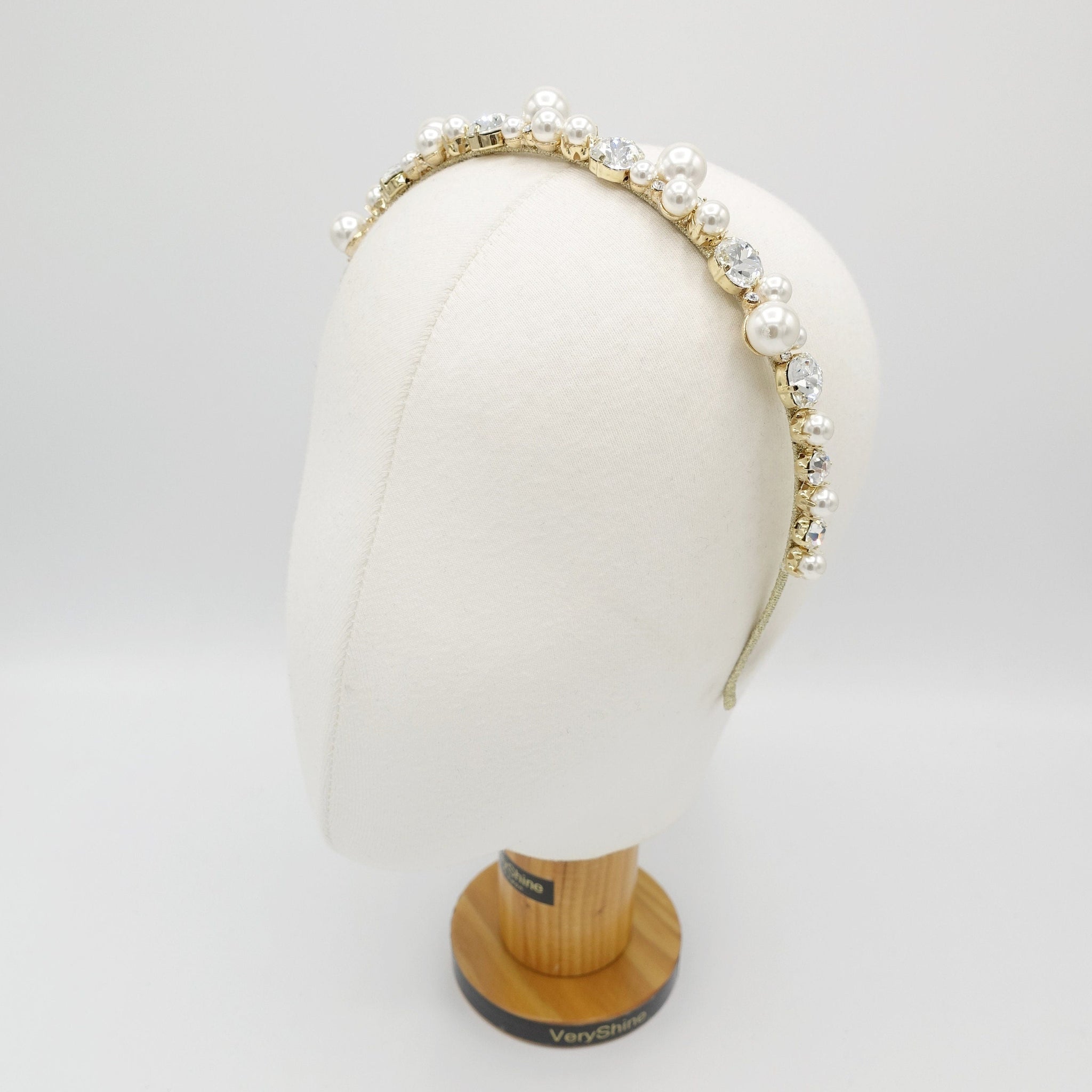 veryshine.com bridal headband thin pearl hairband rhinestone jewel hair accessory for women