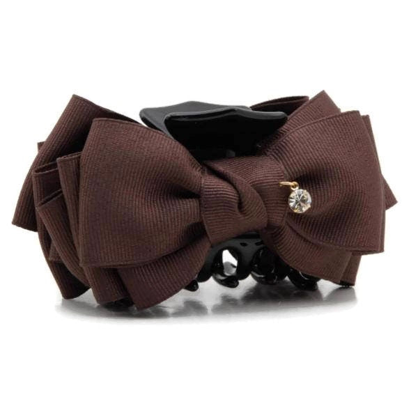 veryshine.com Brown Handmade Grosgrain Solid Color Multi Layer Bow Hair Jaw Claw Clip