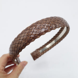 veryshine.com Brown leather braided headband flat hairband hair accessory for women