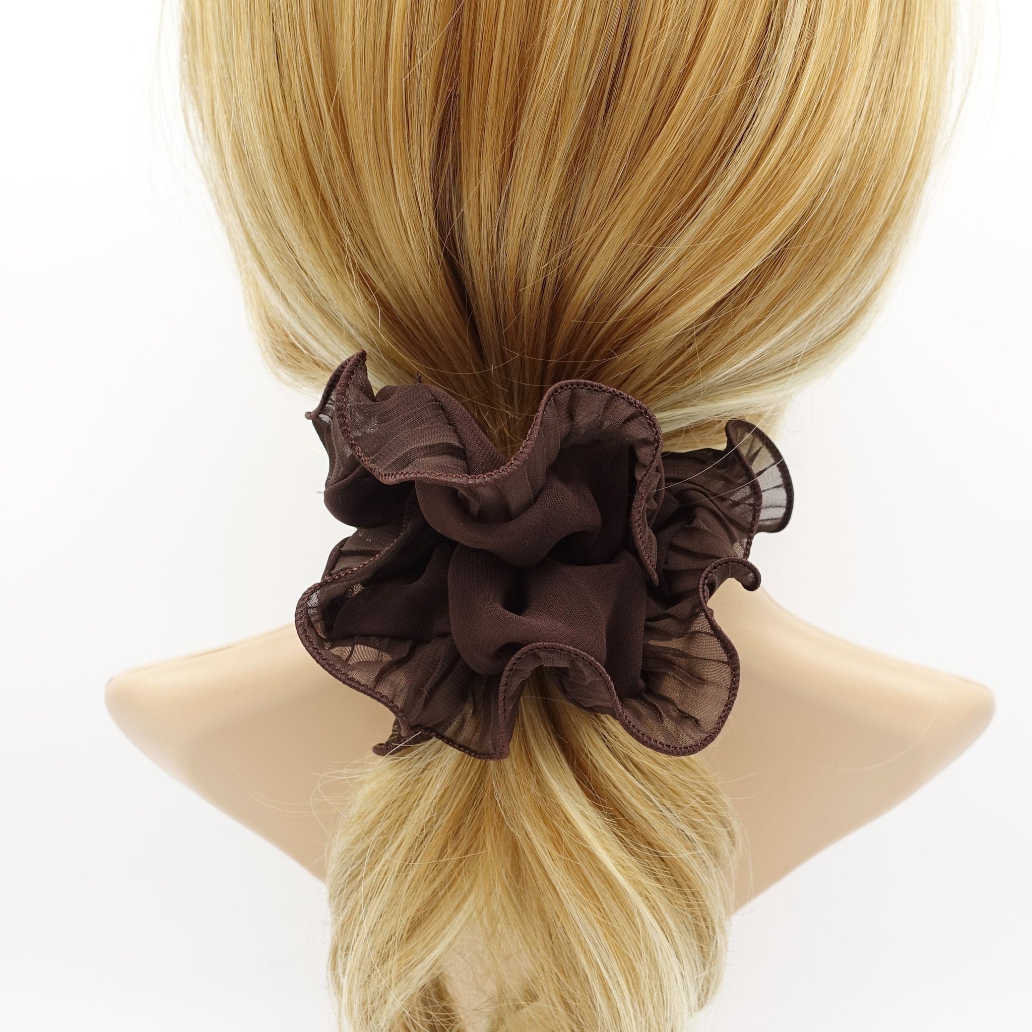 veryshine.com Brown pleated edge chiffon scrunchies hair elastic women hair tie hair accessory for women