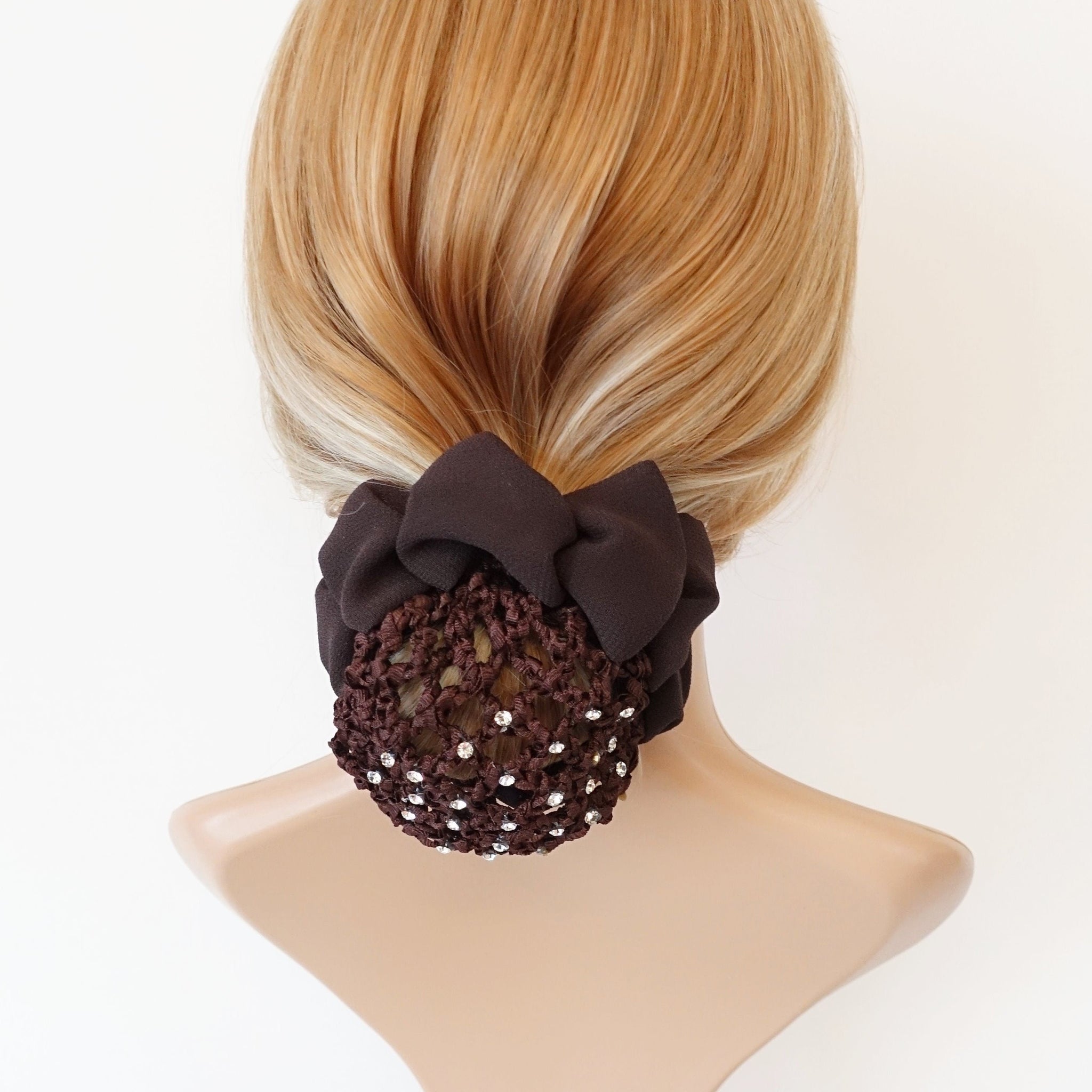 veryshine.com Brown rhinestone bun net chiffon decorated snood hair claw women hair accessory