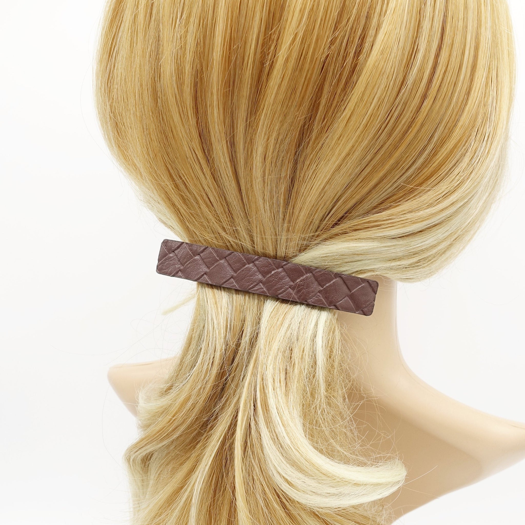 veryshine.com Brown weaved leather hair barrette for women