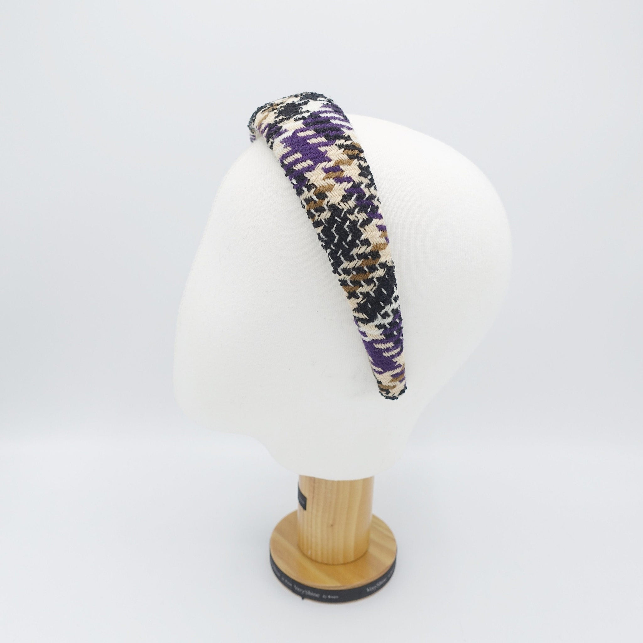veryshine.com check houndstooth tweed headband padded hairband Fall Winter stylish casual hair accessory for women