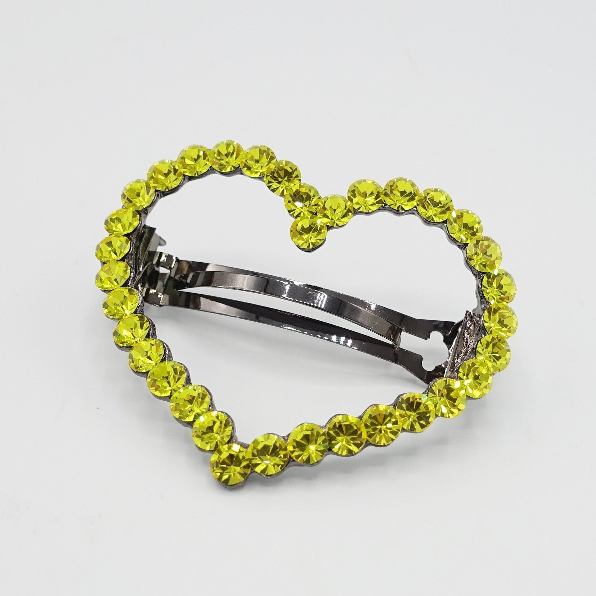 veryshine.com Citrine-yellow green Love always wins.  color rhinestone embellished  heart hair barrette woman hair accessory