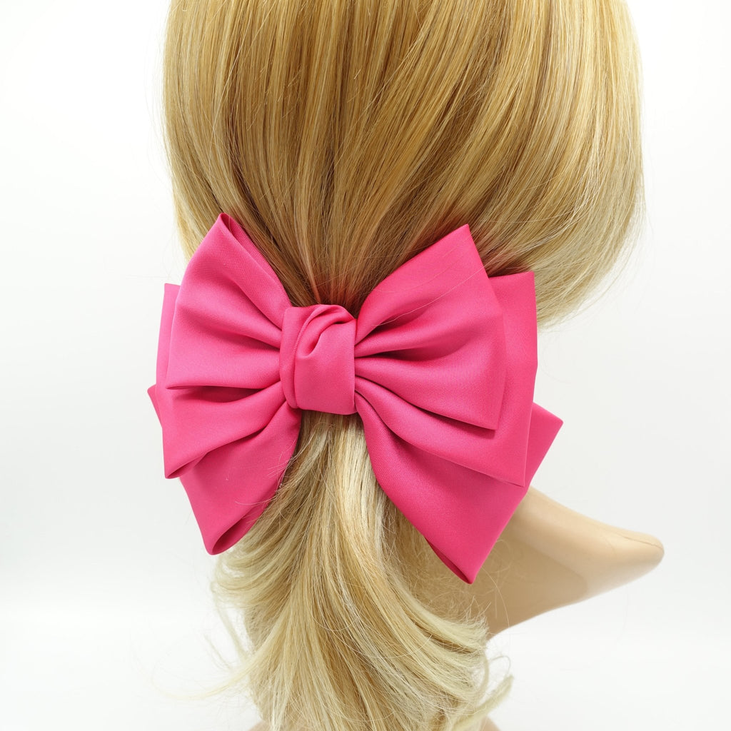 veryshine.com claw/banana/barrette Barbie pink satin layered hair bow french barrette Women solid color stylish hair bow