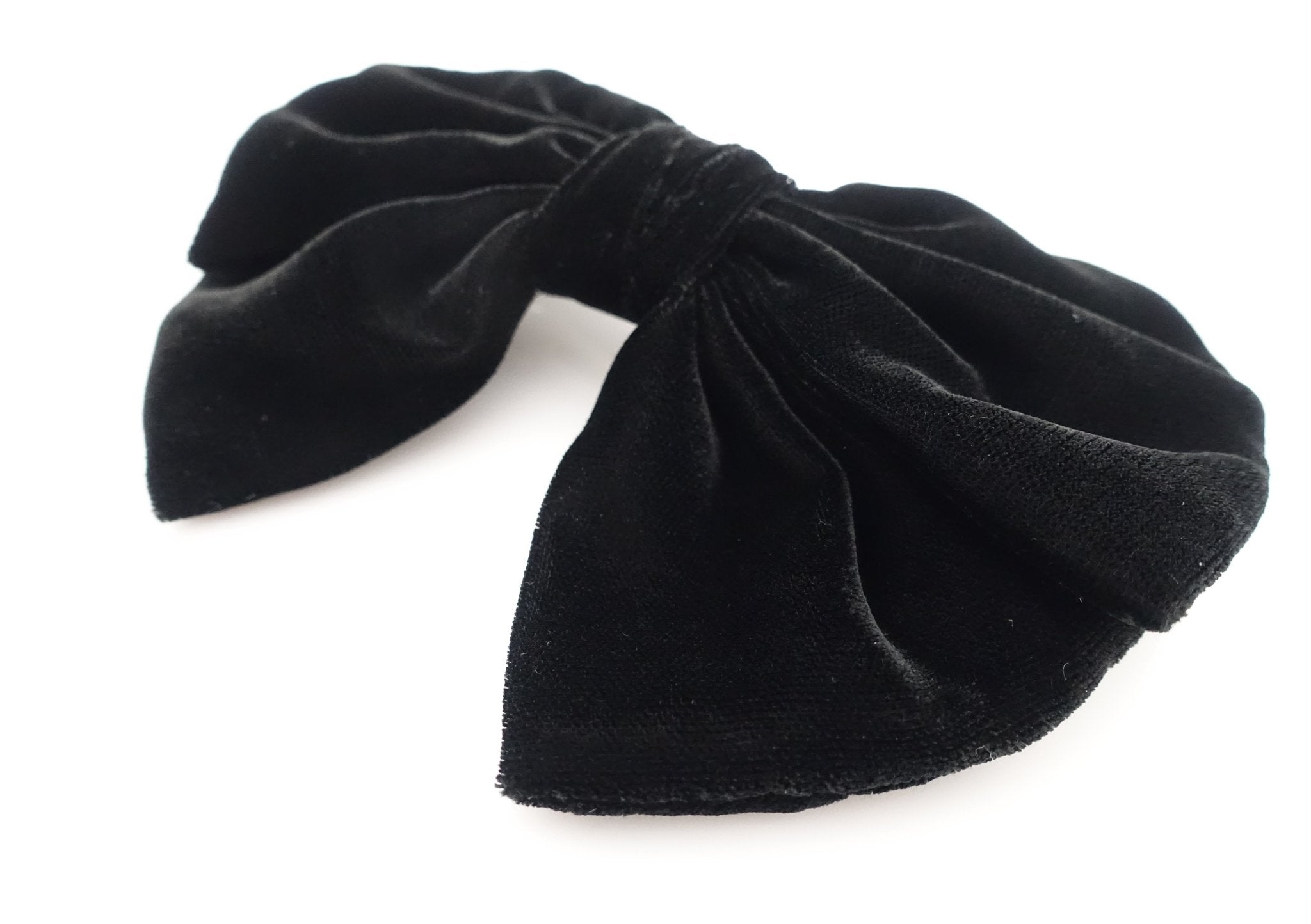 Handmade Black Silk Velvet Layered Bow French Hair Barrette.