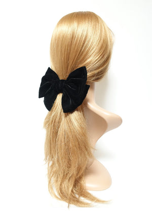 Handmade Black Silk Velvet Layered Bow French Hair Barrette.