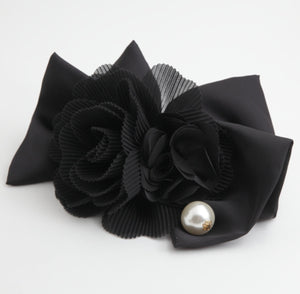 veryshine.com claw/banana/barrette black Handmade Chiffon Pleated Flower Black Bow French Hair Barrettes