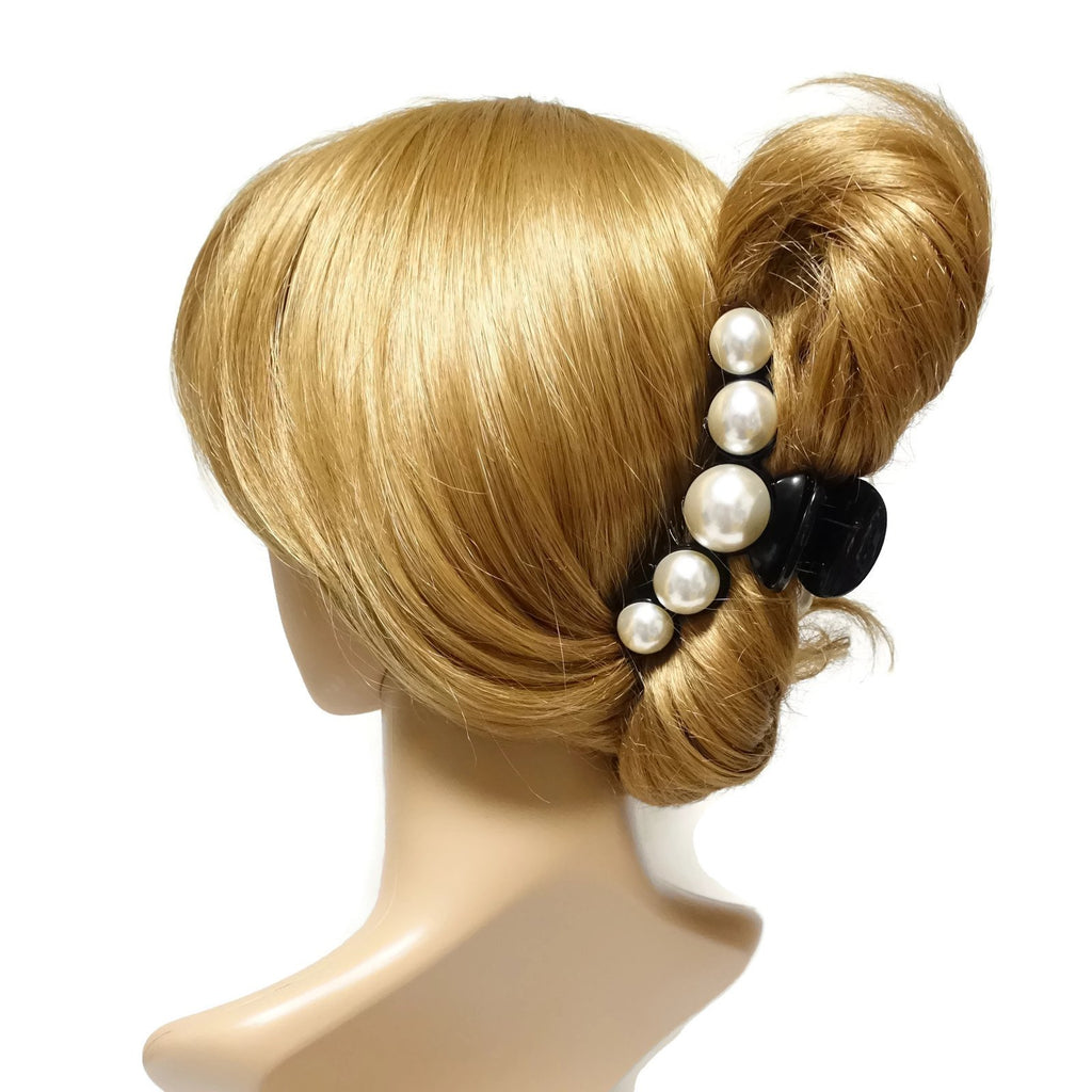 veryshine.com claw/banana/barrette Black large Sleek pearl ball decorated hair claw updo hair clamp women clip hair accessory