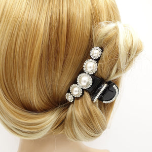 veryshine.com claw/banana/barrette Black pearl rhinestone embellished medium hair claw flower decorated hair clamp