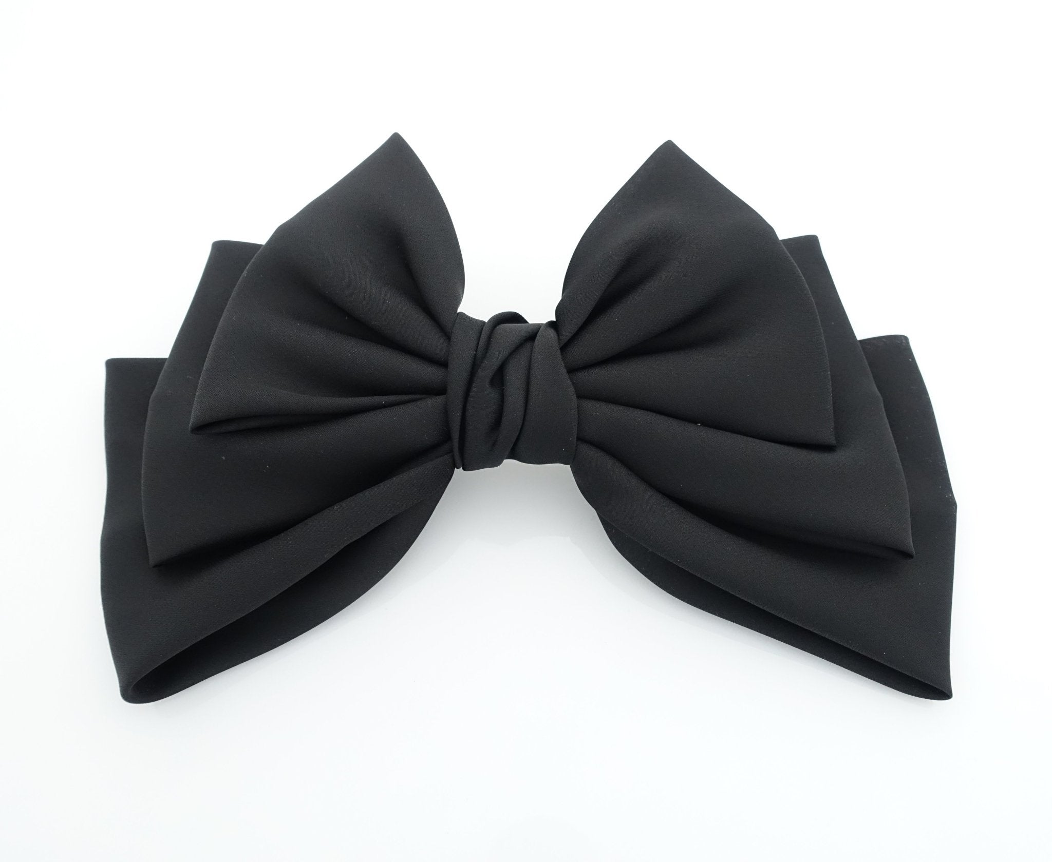 veryshine.com claw/banana/barrette Black satin layered hair bow french barrette Women solid color stylish hair bow
