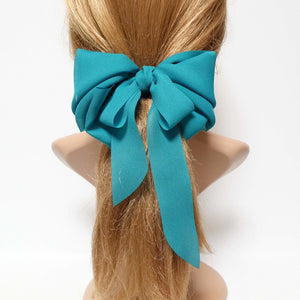 veryshine.com claw/banana/barrette Blue green chiffon solid color hair bow long tail woman french hair barrette