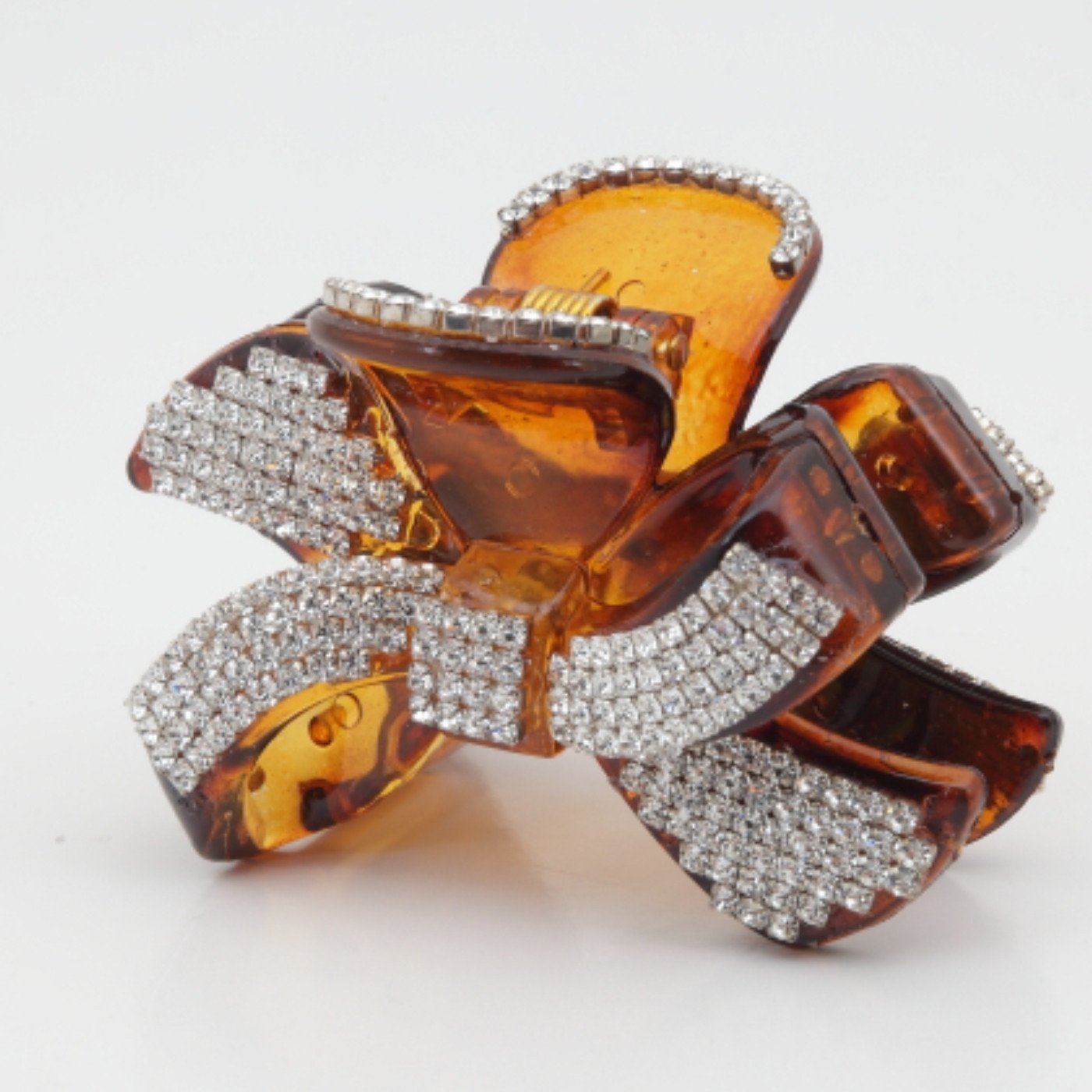 veryshine.com claw/banana/barrette Brown Ribbon Bow Style Dazzling Cubic Hair Jaw Claw Clamp