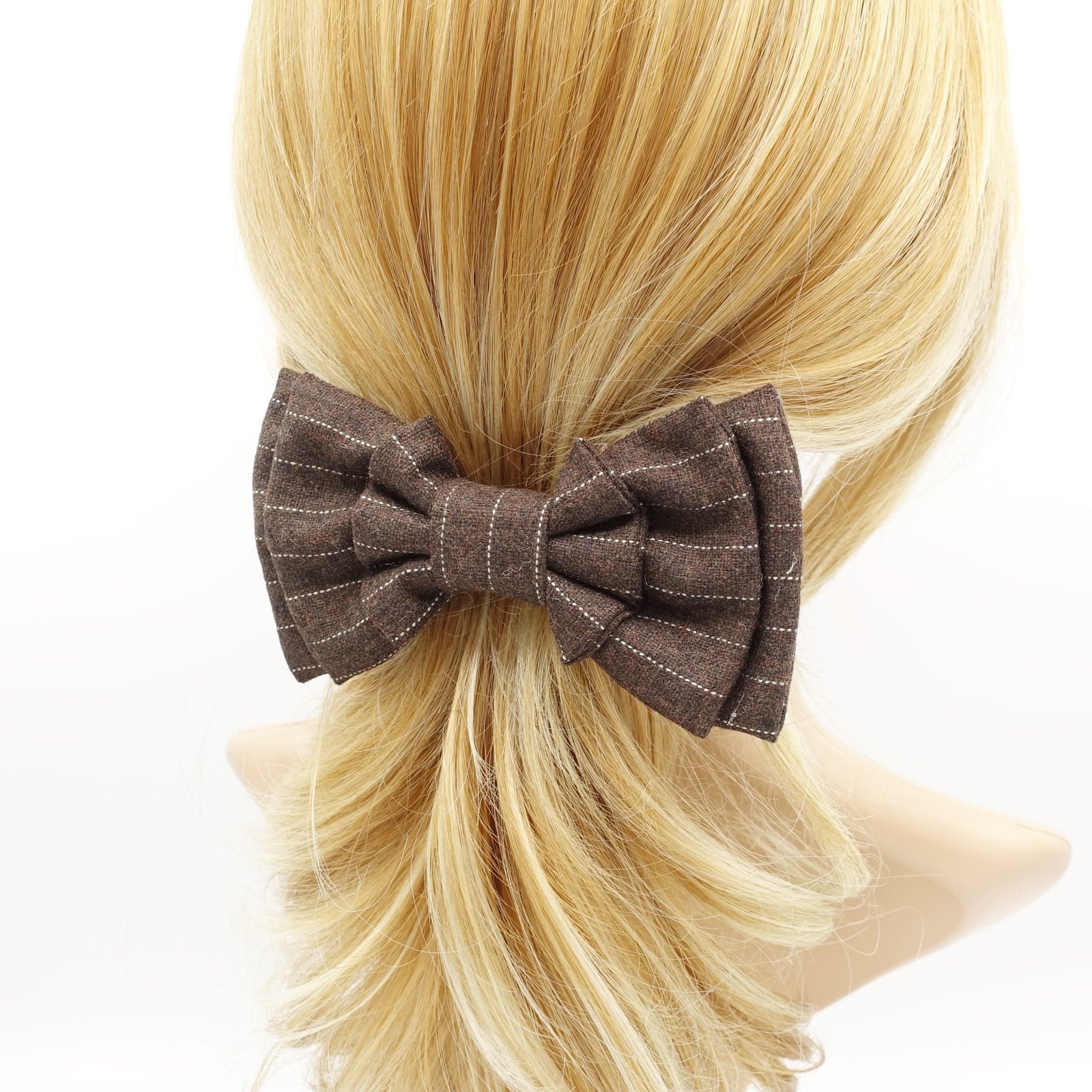 veryshine.com claw/banana/barrette Brown stripe hair bow multi layered style bow french hair barrette