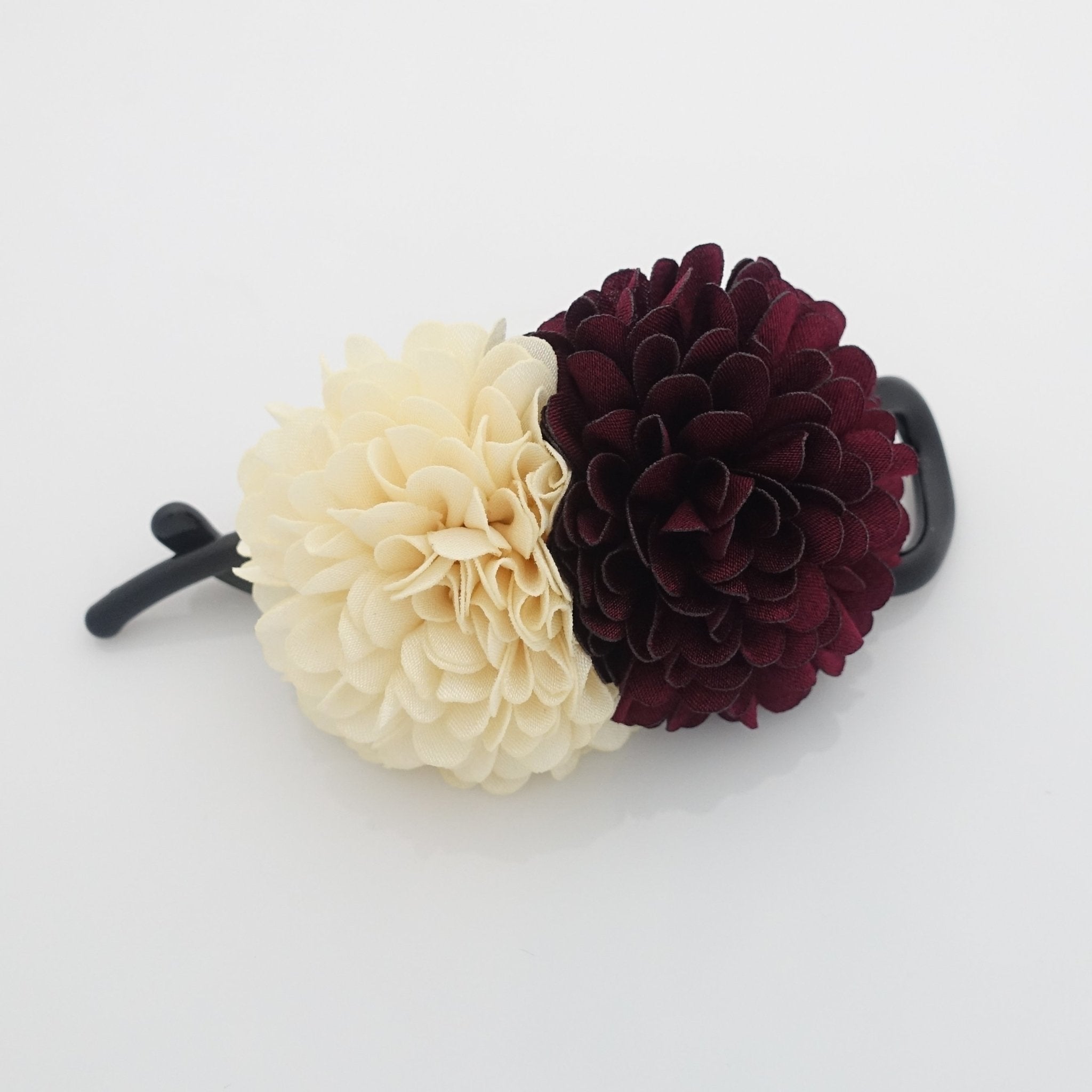veryshine.com claw/banana/barrette Burgundy-Cream Handmade Two Chrysanthemum Flower Decorated Twist Hair Clip