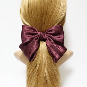 veryshine.com claw/banana/barrette Burgundy paisley pattern satin hair bow barrette glossy women hair bow accessories