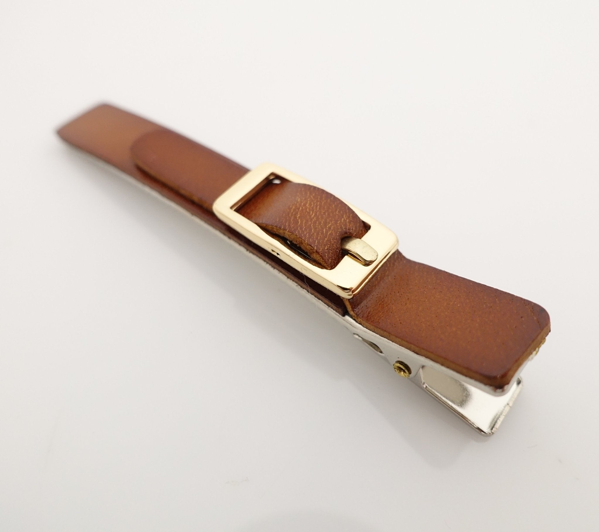 veryshine.com claw/banana/barrette Camel cow leather hair clip buckle decorated 2 prong hair clip for women