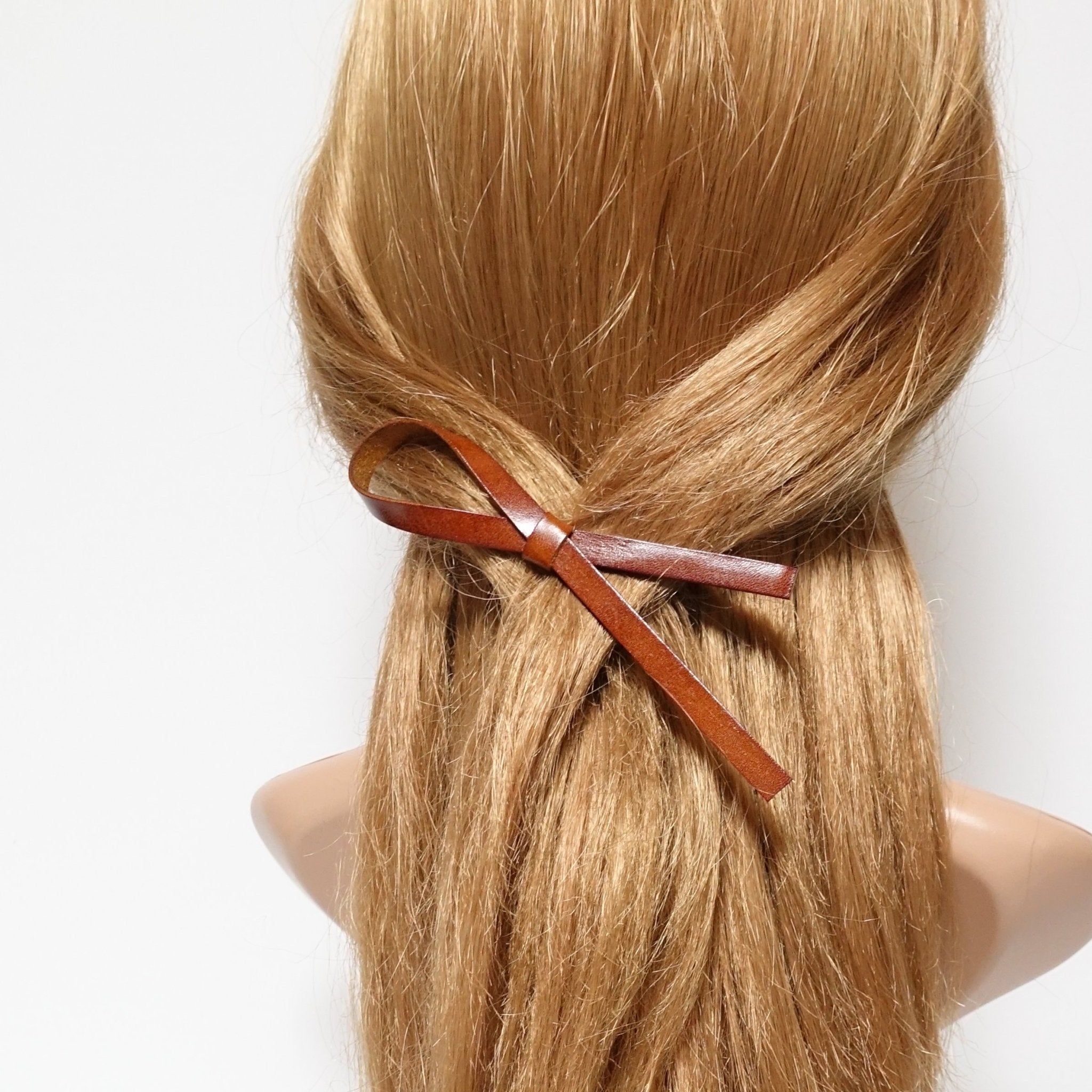 veryshine.com claw/banana/barrette Camel simple leather ribbon hair clip stylish women hair accessory