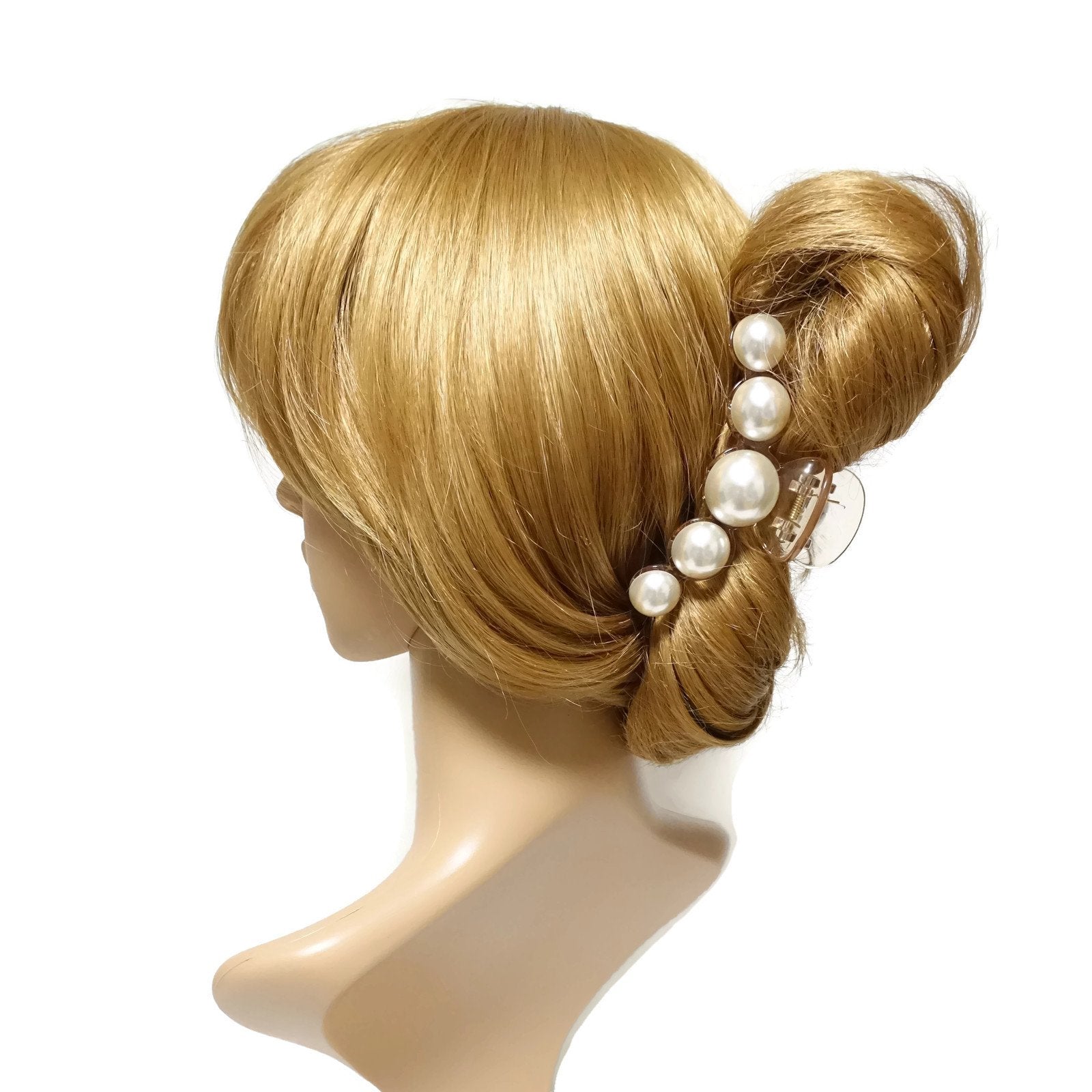 veryshine.com claw/banana/barrette Clear large Sleek pearl ball decorated hair claw updo hair clamp women clip hair accessory
