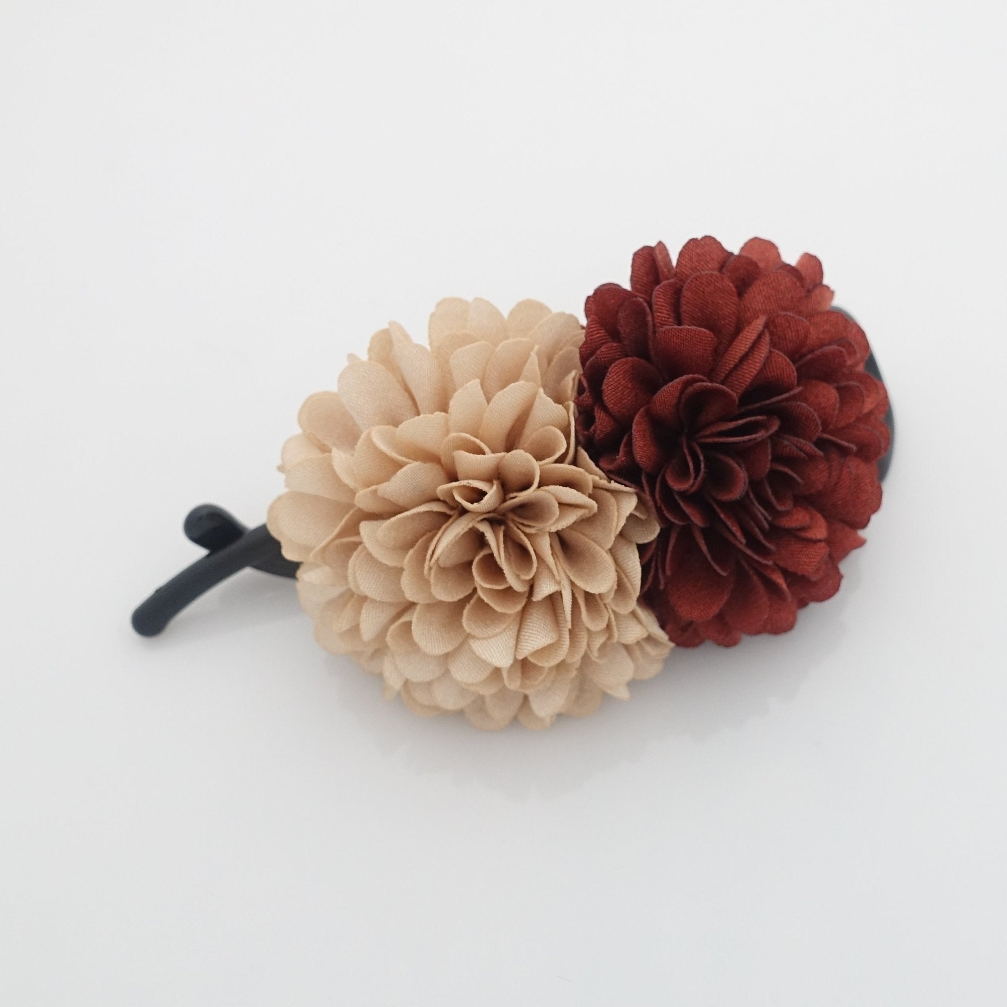 veryshine.com claw/banana/barrette Coral-Beige Handmade Two Chrysanthemum Flower Decorated Twist Hair Clip
