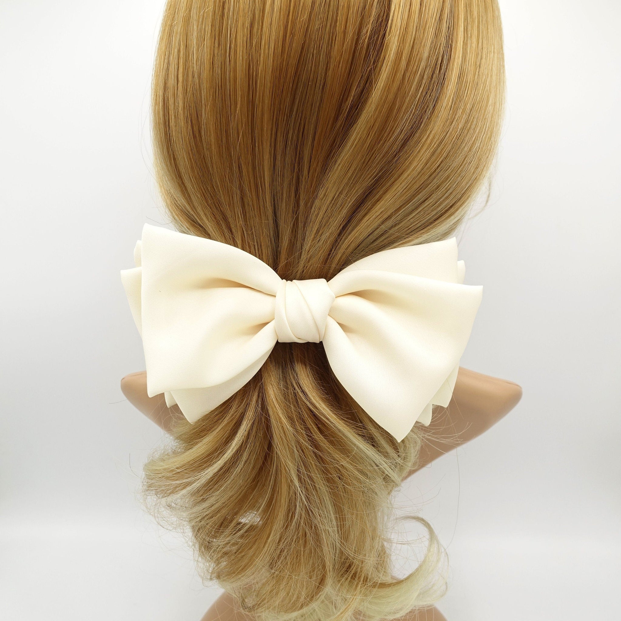 veryshine.com claw/banana/barrette Cream ivory satin hair bow triple wing women hair accessory french barrette