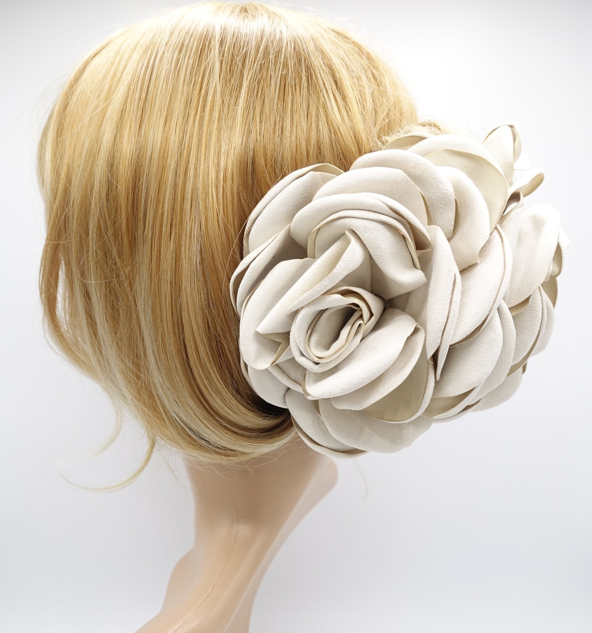 veryshine.com claw/banana/barrette Cream ivory suede fabric very big flower stiff petal hair claw clip women hair clamp