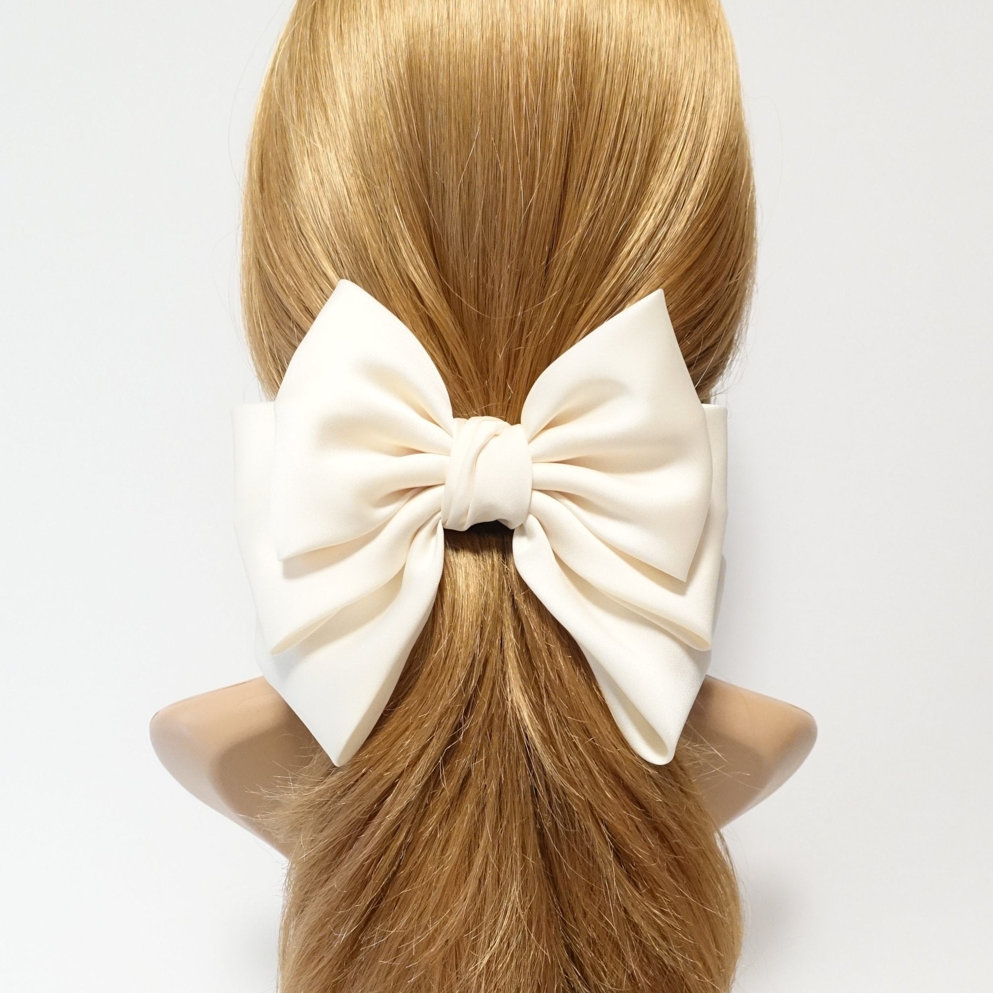 veryshine.com claw/banana/barrette Cream satin layered hair bow french barrette Women solid color stylish hair bow