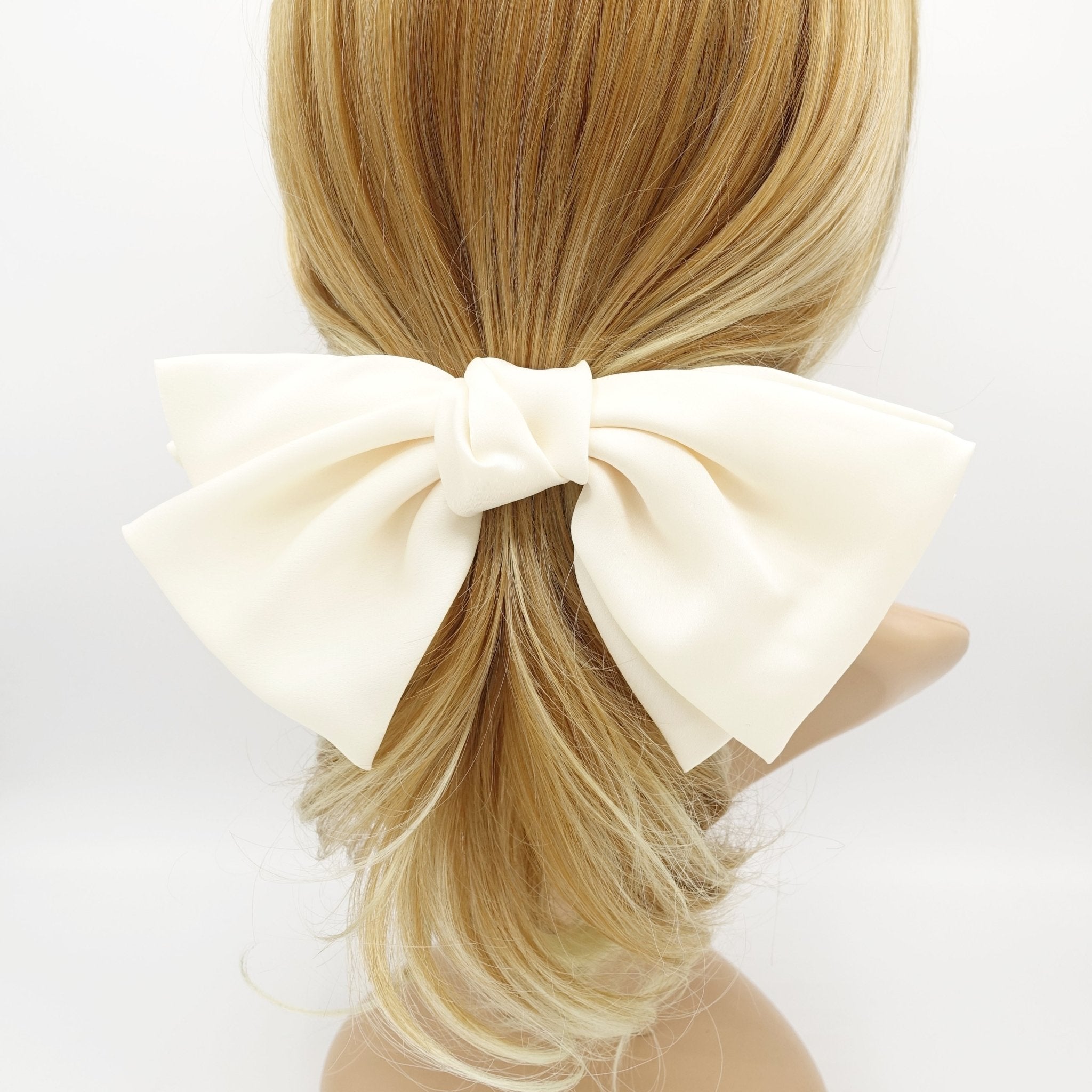 veryshine.com claw/banana/barrette Cream white big triple wing hair bow satin double layered bow stylish women hair accessory