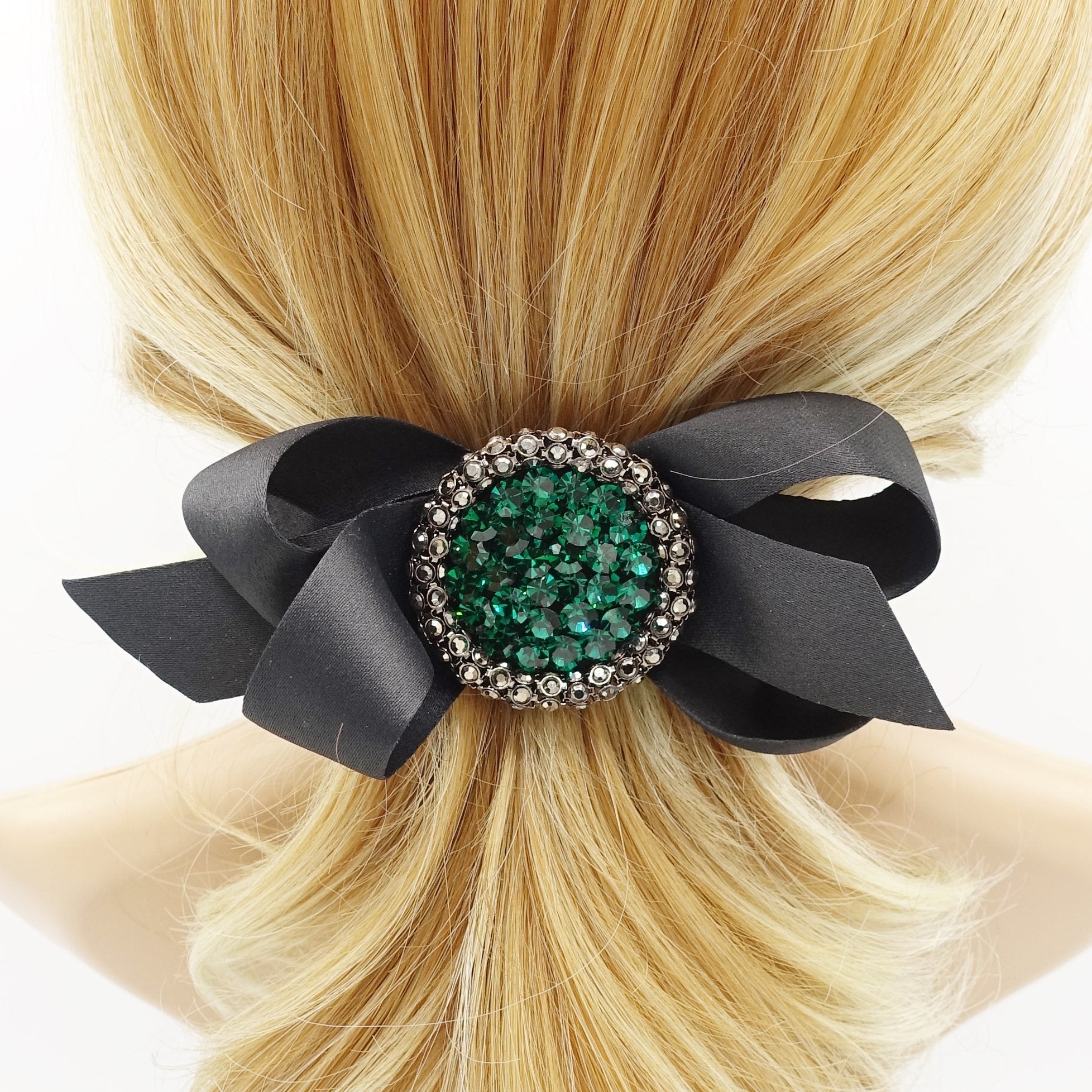 veryshine.com claw/banana/barrette Emerald color jewel buckle bow french barrette rhinestone embellished hair bow women hair accessory