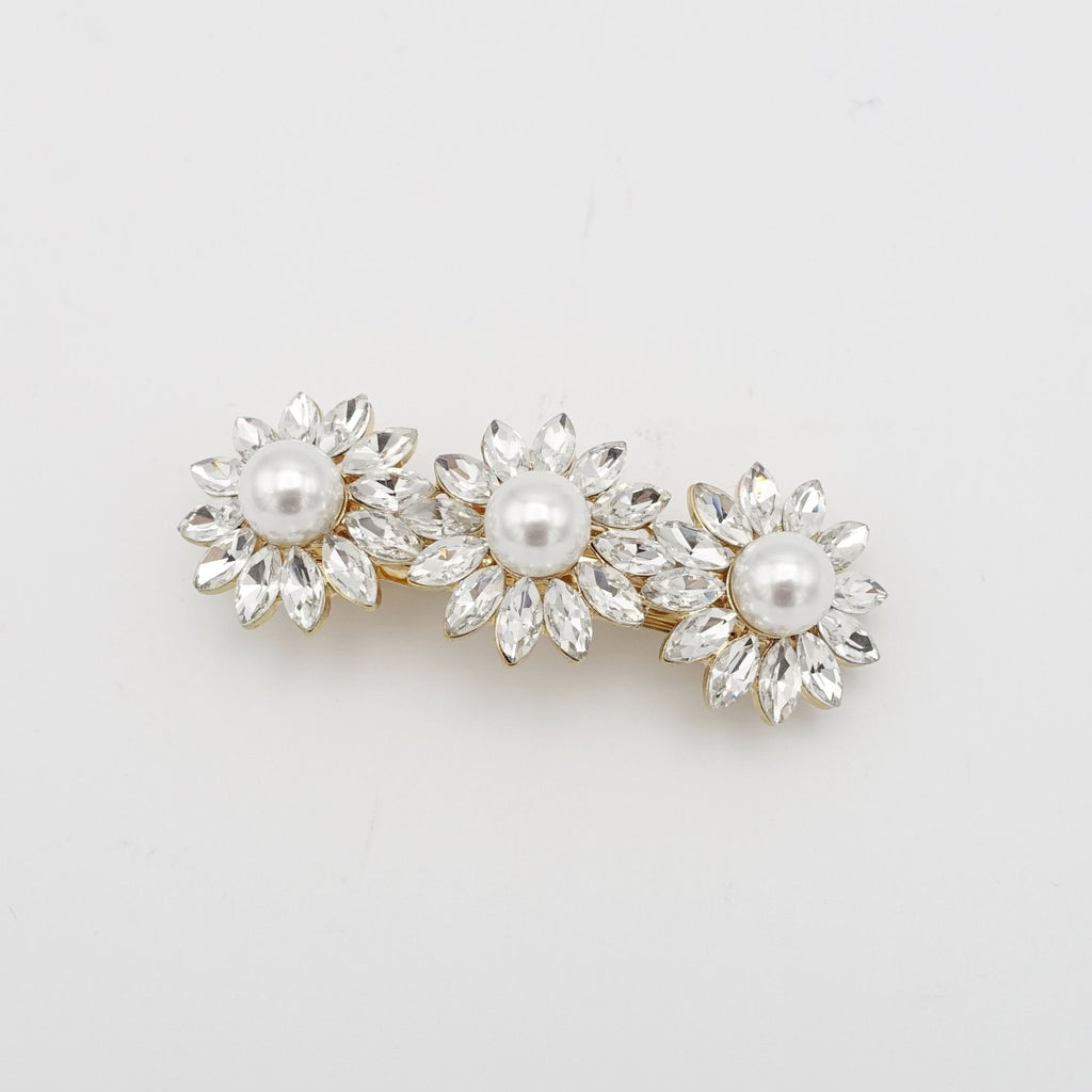 Barrette à Cheveux Fleur En Métal Argenté Avec Opaline Et Strass - NY Fashion