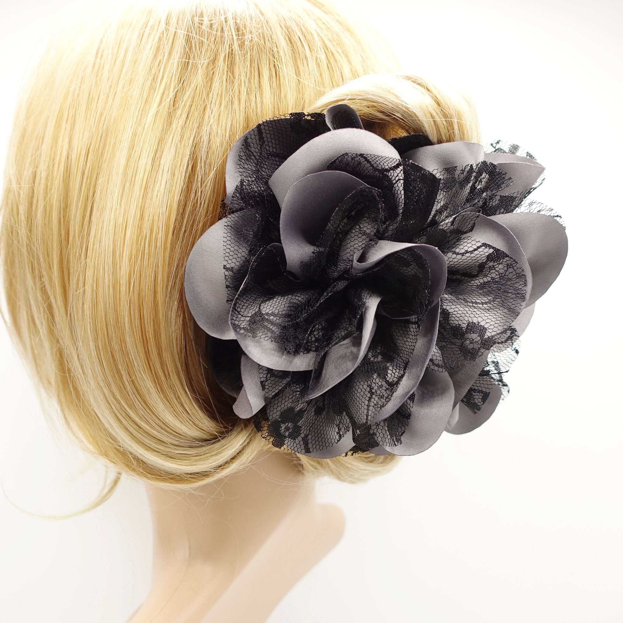 veryshine.com claw/banana/barrette Gray Big lace layered petal flower hair jaw claw sexy dream flower hair claw clip for women