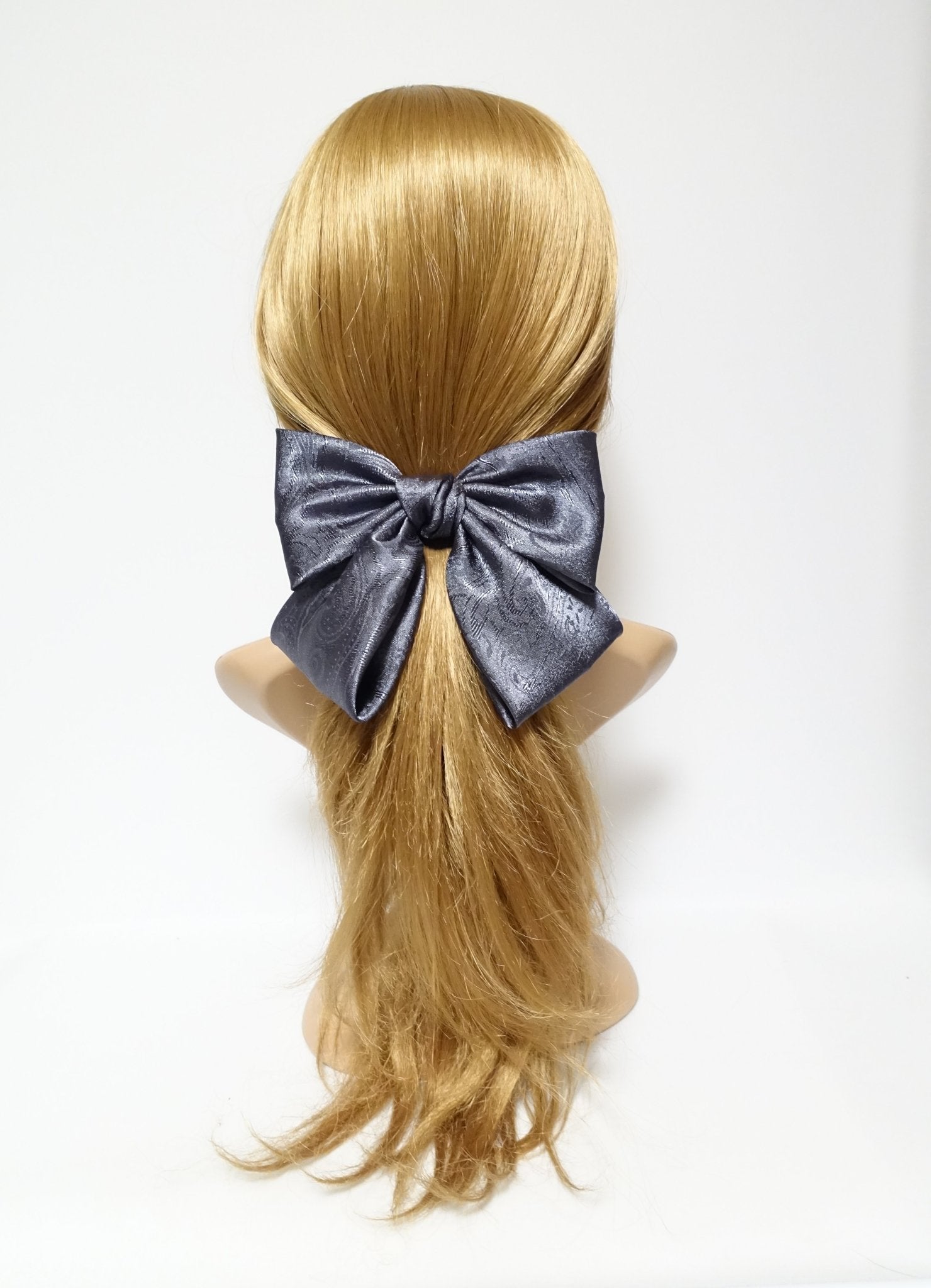 veryshine.com claw/banana/barrette Gray paisley pattern satin hair bow barrette glossy women hair bow accessories